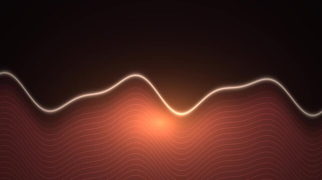Abstract glowing wave motion background, smooth orange and dark red liquid flow animation