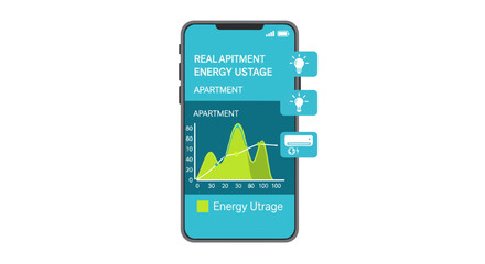 Obraz premium Smart Home Energy Monitoring App on Smartphone Display Showing Apartment Utility Usage Graph and Icons