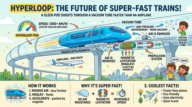 Educational Infographic of Hyperloop Technology Future Super Fast Train Transport