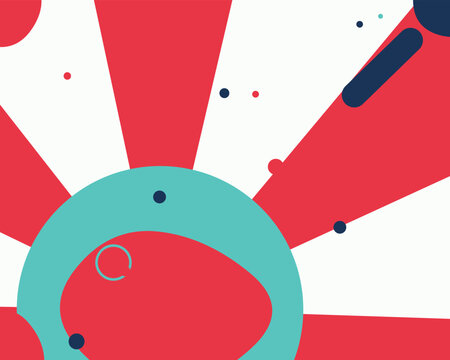 Abstract geometric flat design with pink rays and teal circles