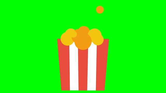 Animated Popcorn in Striped Bucket on Green Screen for Cinema and Movie Theater Content