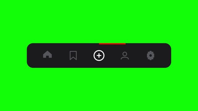 Modern Dark Mobile Application Navigation Menu Bar with Profile and Settings Icons on Chroma Key Green Screen