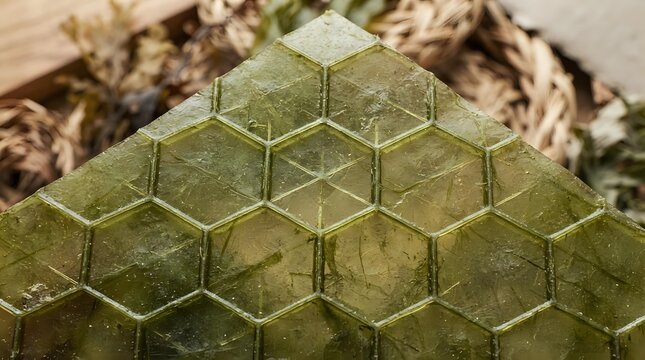 Closeup of reptile skin texture showing hexagonal scale pattern with moss and algae growth