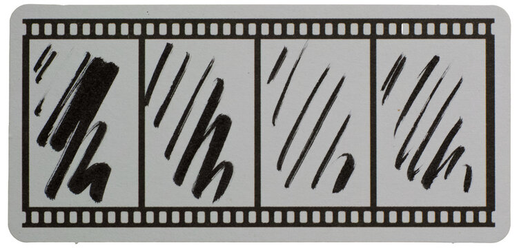 Filmstrip Icon Sticker with Hand Drawn Diagonal Marker Lines, Movie Concept