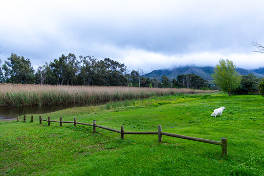 Klein River and Klein Mountains, Stanford, South Africa on a misty dark morning