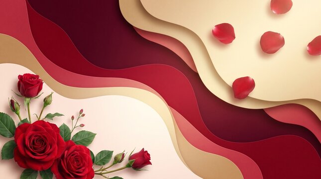 Elegant Red Roses and Petals Overlayed on a Textured Background