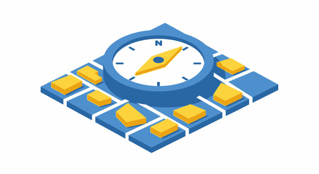 Isometric Compass on Map Icon for Navigation, GPS, and Business Direction Concept. Modern 3D Flat Design Illustration Isolated on White.