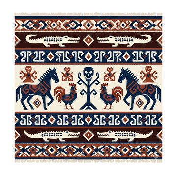 Decorative vector pattern inspired by traditional Sumba ikat textiles from East Nusa Tenggara, featuring bold geometric and cultural motifs.