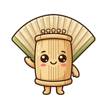 Friendly kawaii-style Sasando musical instrument character inspired by the traditional culture of East Nusa Tenggara, Indonesia.