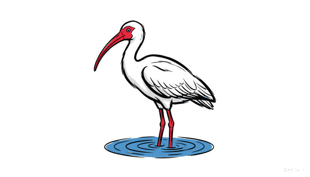 White ibis bird standing in water vector illustration
