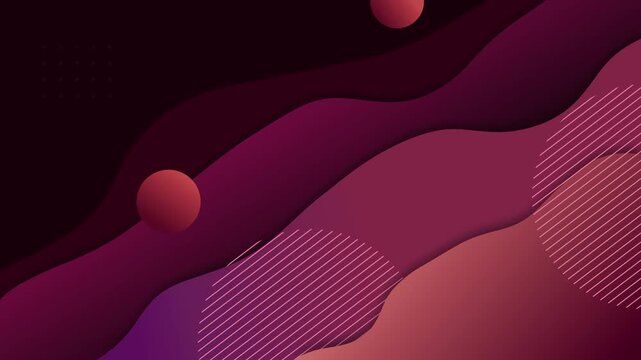 Abstract burgundy paper-cut waves with geometric accents background animation