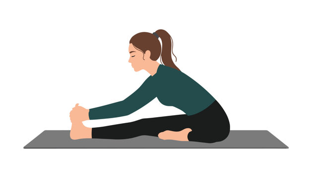 Young woman stretching legs in yoga pose vector illustration