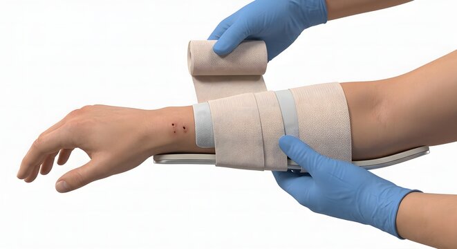 Snakebite First Aid: 3D Scientific Render of Pressure Immobilization Bandage on a Human Arm