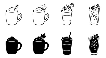 Obraz premium Autumn coffee drinks with maple leaf garnish in outline
