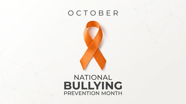 Bullying prevention month illustration featuring an orange awareness ribbon on a clean white background, designed for October national bullying prevention month campaign awareness.