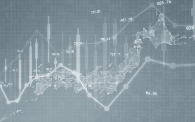 Fototapeta premium 日本と金融テクノロジーのコンセプト背景素材CG DX AI 株式市場 フィンテック