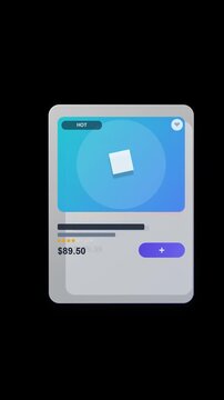 3D animation of hand cursor swiping left an e-commerce product card on transparent background. Clean UI/UX mobile app carousel template for shopping apps.

