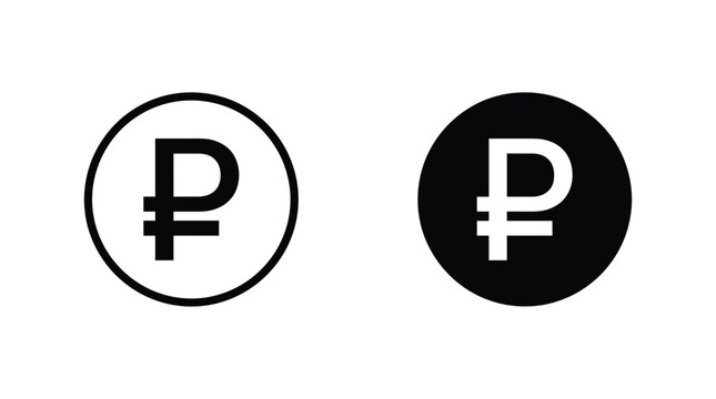 Ruble currency icon vector illustration in outline and solid style