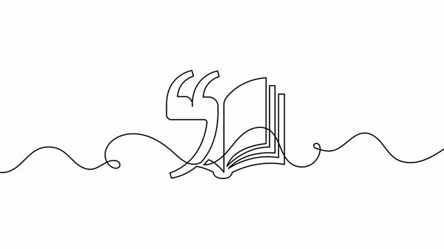 Book quote mark continuous line animation reading video isolated on white background