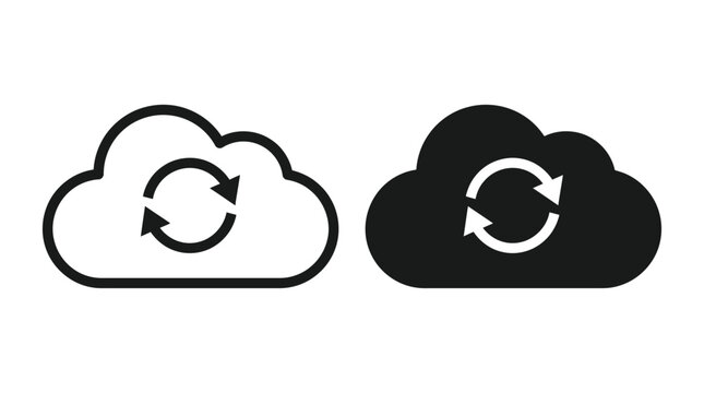 Cloud sync icon vector illustration in outline and solid styles