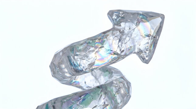 Transparent arrow shape filled with crumpled plastic waste and discarded materials