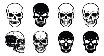 Fototapeta premium Collection of black skull vector illustrations on a white background