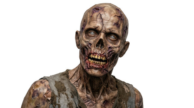 Portrait of a scary zombie isolated on transparent background