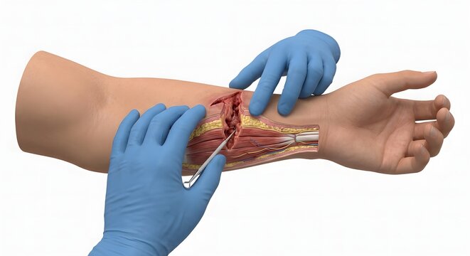 3D Anatomical Cross-Section of Deep Forearm Wound Examination with Medical Probe