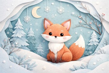 Fototapeta premium Cute fox in snowy forest