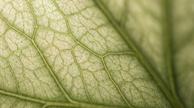 Macro close up of a tropical leaf showing intricate green veins and organic texture