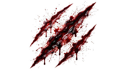 Red blood claw marks isolated on transparent background