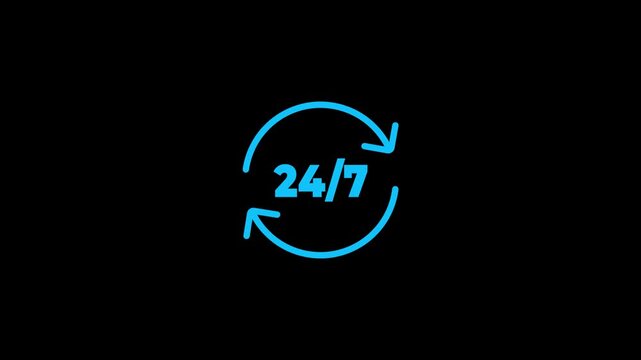 Twenty four hour cycle arrow animation.Twenty four seven service animation clock support availability.