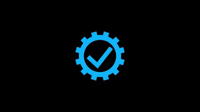 Gear icon with a vibrant check symbol centered inside representing successful process optimization.Circular check mark confirms optimal functionality or successful integration.