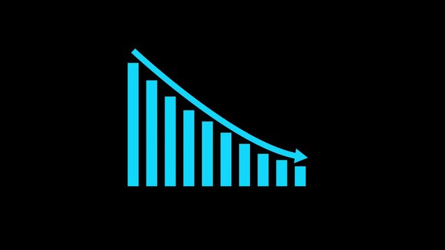 Declining business bar chart with downward arrow representing falling sales, reduced revenue, financial losses, market decline, decreasing performance.financial loss icon.