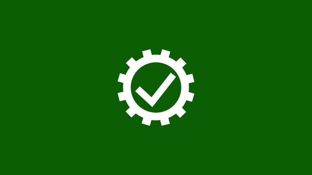 Gear icon with a vibrant check symbol centered inside representing successful process optimization.Circular check mark confirms optimal functionality or successful integration.