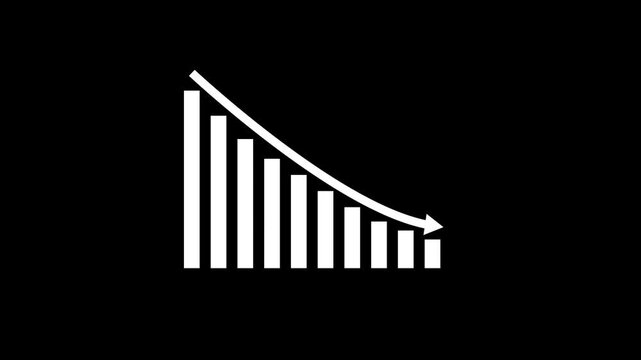 Declining business bar chart with downward arrow representing falling sales, reduced revenue, financial losses, market decline, decreasing performance.financial loss icon.
