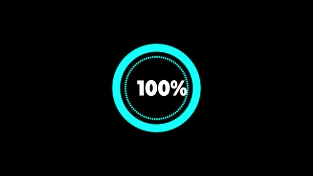 Futuristic circular loading percentage animation ,Count down from 0 to 100 % timer animation , loading circle animation on black screen background .