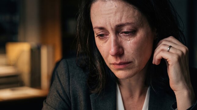 Sad woman crying in tears feeling depressed and hopeless with emotional pain