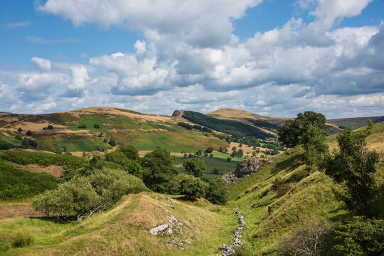 Lovely Summer landscape image of view along Great Ridge in Hiope Valley Peak District with Mam Tor in view