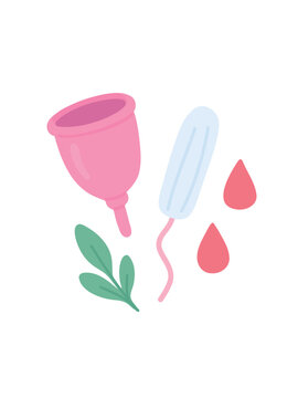 menstrual cup and tampon feminine hygiene products on white background
