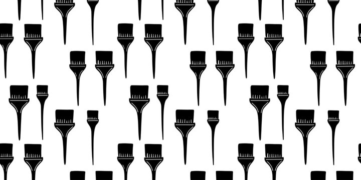 seamless colorist tool pattern with hair coloring brushes