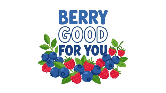Berry Good For You Motivational Healthy Food Pun Illustration with Blueberries and Raspberries Vector