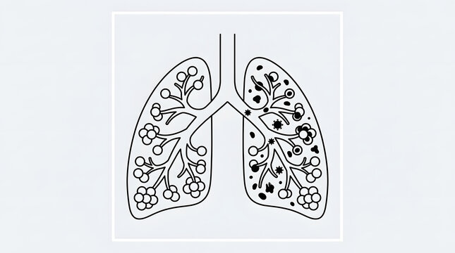 Detailed illustration of human lungs with branching bronchial tree and alveoli
