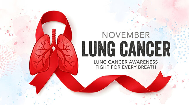 Lung cancer awareness ribbon with november month typography design