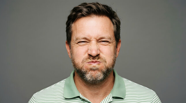 Funny man making a silly face with winking eye and pursed lips