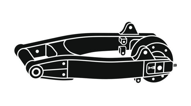 Detailed motorcycle swingarm component black and white graphic