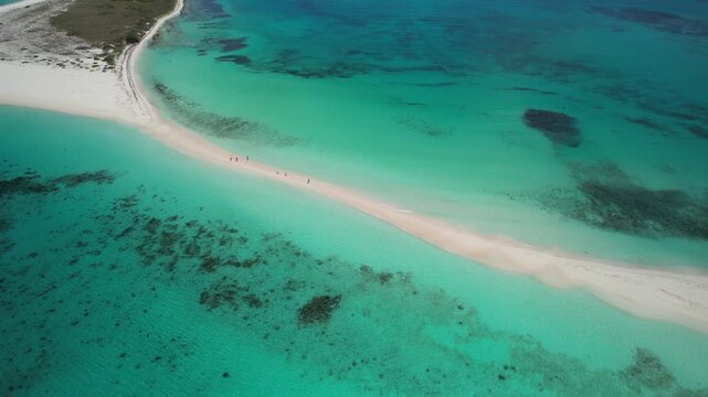 Aerial view of Los Roques archipelago sandbar, Venezuela.