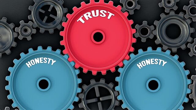 Honesty powers trust. It's the driving force that turn Trust into reality. Honesty sets trust in motion. Engine gears metaphor. Made for humans by humans, no AI