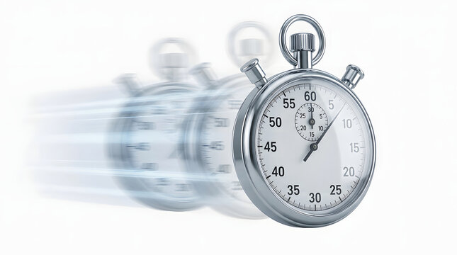Silver stopwatch showing fast motion speed effect with stopwatch
