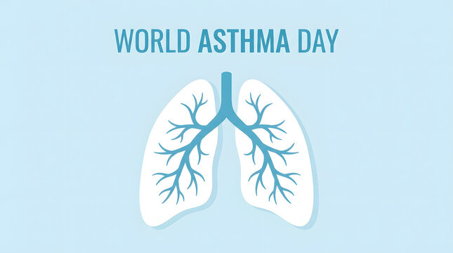 World asthma day illustration with detailed human lungs against a light blue background